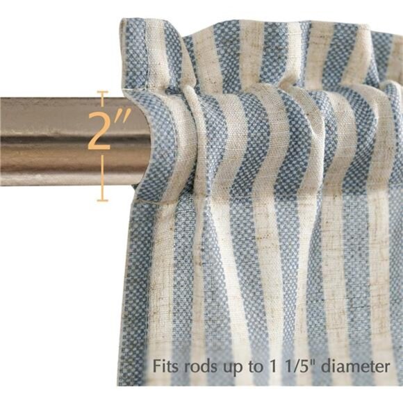 Valance Curtain Linen Textured Striped Window Curtain for Living Room Stripe - Picture 3 of 7